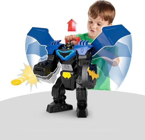 Fisher-Price Imaginext DC Super Friends Batman Flight Mech with Lights, Sounds Motion & 3-inch Action Figure, 14.5-inch Toy Includes Launcher & Discs, JDL03
