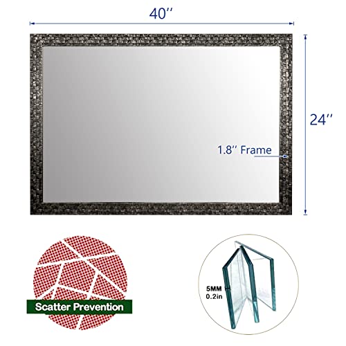 Bathroom Wall Mirror, Decorate Bathroom Mirrors for Wall, Rectangle Modern Bathroom Wall Mounted Mirror Vertical or Horizontal Hanging for Living Room (Black 24“ X 40\")