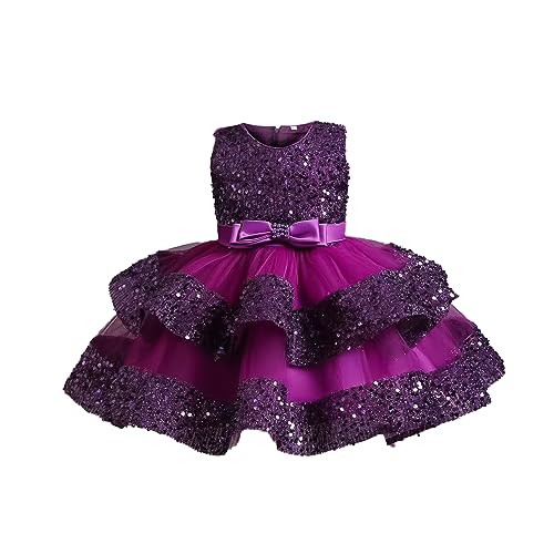 Miipat Baby Mädchen Kleid Prinzessin Tüll Pailletten Partykleid Ärmellos Tutu Blumenmädchenkleider für Geburtstag Hochzeit Violett 80 12-18 Monate
