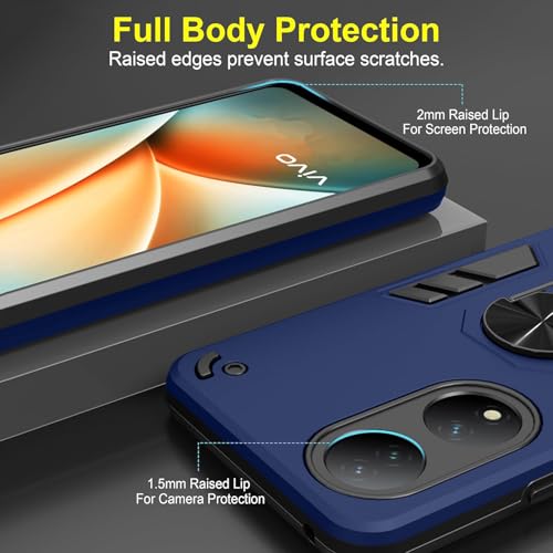 Image of Armor Vivo T2 5G / Y100 5G Defender Case | Rotating Ring Holder & Kickstand in-Built | Military Grade Armor | 360 Degree Protection Back Cover for Vivo T2 5G / Y100 5G (Blue)
