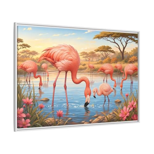 Impression toile flamant rose 120x80 cm pour habiller un grand mur vide horizontal avec cadre