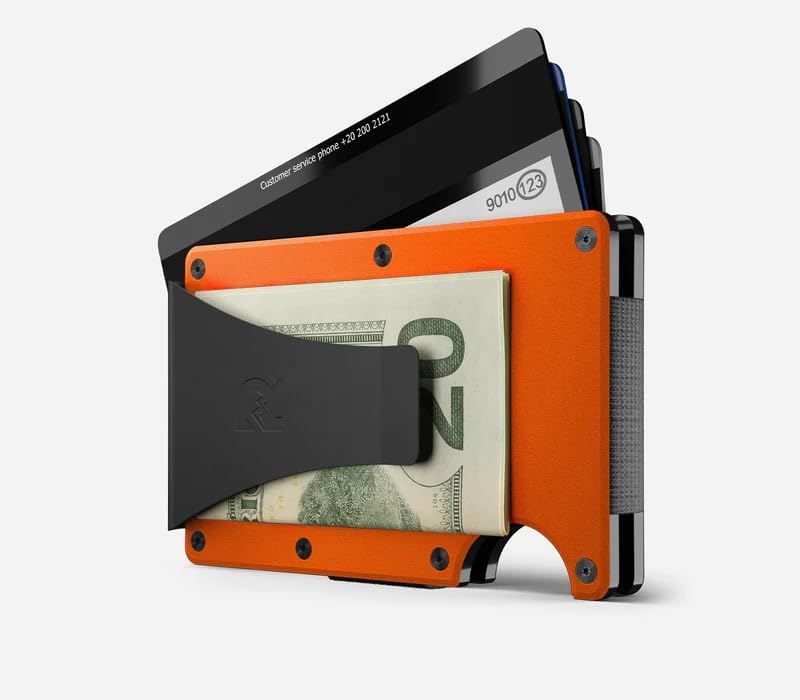 Image of Ridge Wallets - Slim Minimalist Front Pocket Wallet for Men, RFID Card Holder, Basecamp Orange, Hex Ridge