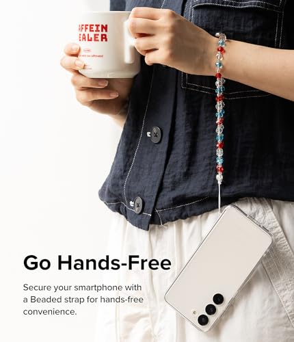 Image of Ringke Beaded Strap Compatible for Cell Phone Case, Cute Aesthetic Stone Beads Charm Keychain Wrist Hand Bracelet Strap for Phone Cover Decoration Accessories for Women, Girls