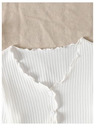 Girl's Ribbed Knit Button Down T Shirts Lettuce Trim V Neck Long Sleeve Top4