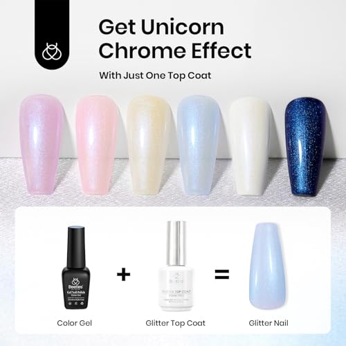 Image of Beetles 15ml Hema Free Glitter Top Coat Gel Polish, Shimmer-Like Gel Nail Polish No Wipe Top Coat Sparkly Long Lasting, Soak Off U V LED Pearl Finish Nail Art Manicure Gifts for Women