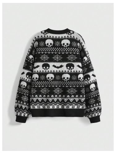 Image of WDIRARA Women's Goth Cartoon Pattern Sweater Knit Pullover Top | Long Sleeve, Crewneck