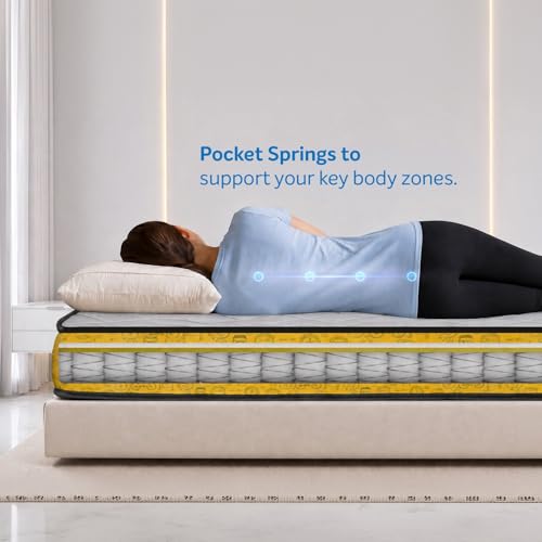 Image of Sleepwell Ortho Pro Spring Mattress | Single Size 78x35x6 Inch | Pocket Spring Orthopedic Support | Zero Partner Disturbance | Neem Fresche Anti-Microbial | Cool Yarn Fabric | 10 Years Warranty