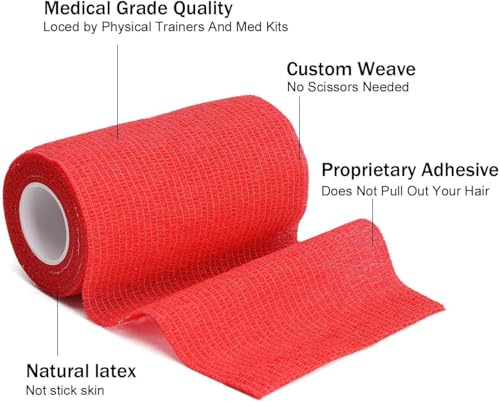 Image of A-Tape Breathable Self Adhesive Cohesive Bandage for Humans & Pets (Dogs, Cats, Birds) -Sports, Wrap, Athletic, Non Woven First Aid Medical, Wrist, Swelling (10 cm X 4.5 mtr) (Pack Of 4, Red)