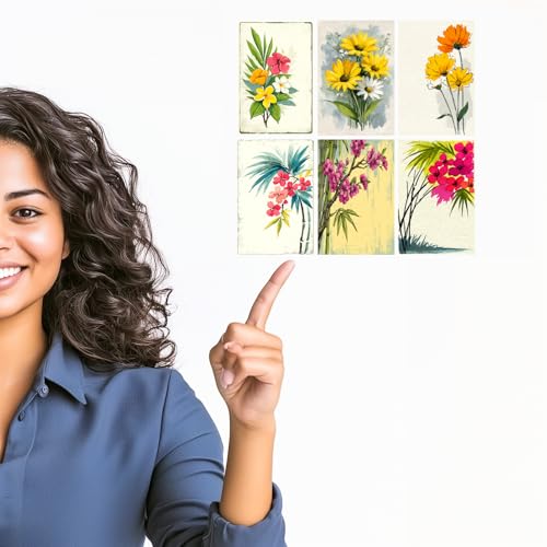 Image of SiddArtify Tropical Floral Wall Art Prints Set - Botanical Flower Poster Decor for Living Room Bedroom Office - Set of 2-4x6 Inch - Board (Pack of 6) - Sticker (Pack of 6)
