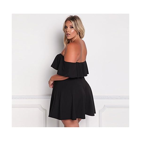 ROSIANNA Women's Off Shoulder Strapless Ruffle Mini Plus Size Swing Dresses (Black, x_l)