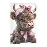 Lindo paño de cocina de ternero de vaca de las Tierras Altas, toalla de secado rápido para secar platos y manos, paño de cocina decorativo con aspecto de lino suave con lazo para colgar, juego de 4