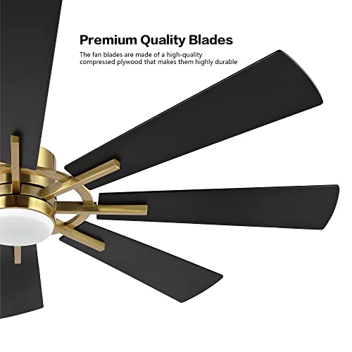 WINGBO 72" DC Ceiling Fan with Lights and Remote, Gold and Black Ceiling Fan w/ 3 Downrods, 8 Plywood Blades, 6-Speed Reversible DC Motor, Modern Ceiling Fans Indoor for Kitchen Bedroom Living Room by WINGBO - Used condition - Image 6