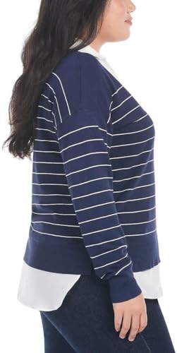 Image of Hilary Radley Women's V-Neck Pullover 2-Fer Sweater (US, Alpha, Medium, Regular, Regular, Blue)