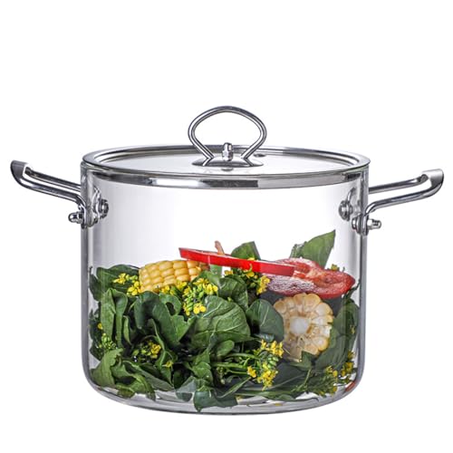 Köcheltopf aus klarem Glas mit Deckel 4. 5 l hitzebeständiger Herdtopf mit Edelstahlgriffen, Kochgeschirr, Simmertopf für Pasta, Nudeln, Suppe, Milch, 11. 6x6,5