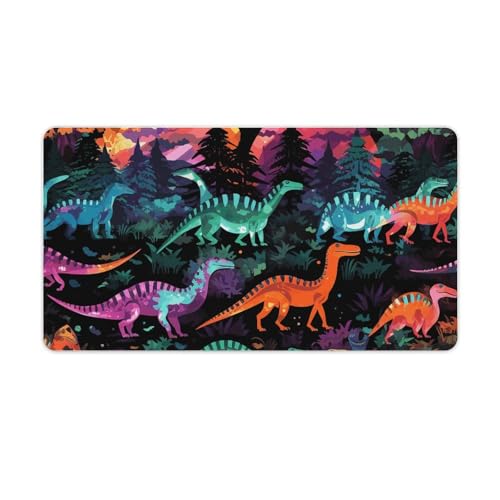 Tapis de souris de jeu grande taille noir et dinosaures