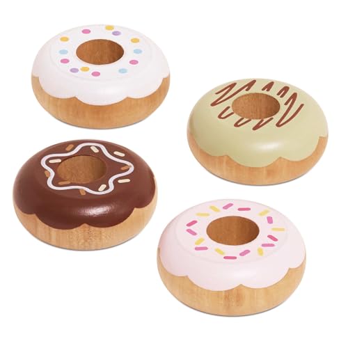Le Toy Van - TV332 - Pretend Donuts Lernspiel, Kinderspielzeug, 2 Jahre, Set mit 4 Donuts mit Geschenkbox, Montessori-Spiel, FSC-Naturholz und Farben auf Wasserbasis