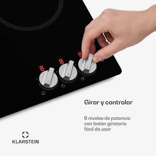 Klarstein Kochheld Placa Induccion 3 Fuegos - 5700W Boost, 3 Zonas, Mando Giratorio, Indicador Calor Residual, Protección Sobrecalentamiento, Vitrocerámica 45cm, Placa de Inducción, Negro - imagen 4