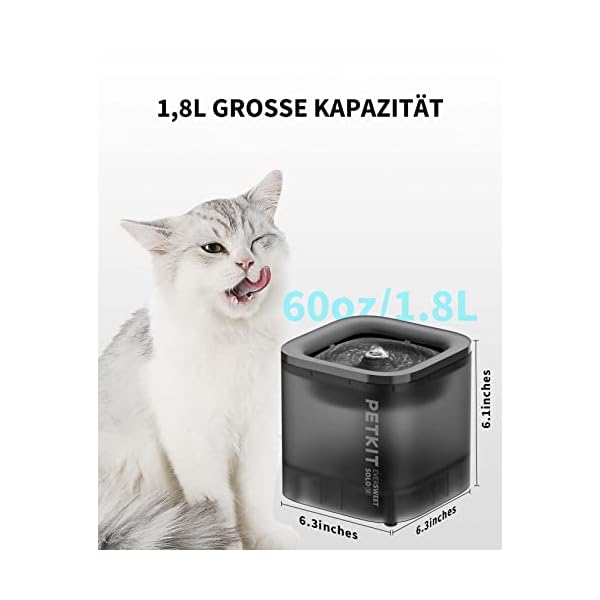 PETKIT CYBERTAIL Katzen Trinkbrunnen, Hundewasserspender,1,85L Katzen Hunde Wasserbrunnen,LED-Licht,25dB Extrem Leiser,Schnurgebundener Wasserspender, Schnurlose Wasserpumpe,Grau – Bild 7