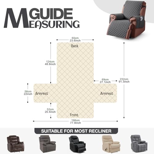 Image of KinCam 100% Waterproof Recliner Chair Cover, Reclining Couch Covers for Pets, Dogs, Recliner Couch Slipcover Furniture Protector with Elastic Straps for Kids (23.6 inch, Charcoal Gray)