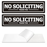 No Soliciting Sign for Door - Metal Signs for House Business and Office Wall - Weather Resistant Aluminum with Strong Self Adhesive (2 Pack, Black 7×2 inches)