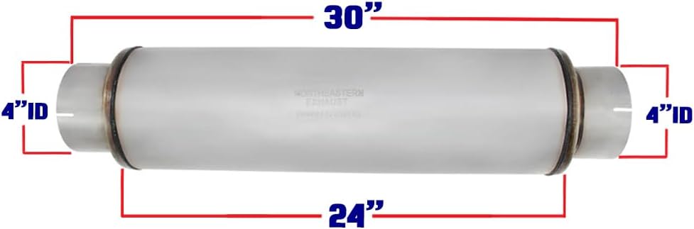 Exhaust Performance Muffler (5" ID Inlet / 5" Outlet 24" Body 30" Long | Stainless Steel | Colt Exhaust | Free Cand Clamps Included | Automotive Replacement Part