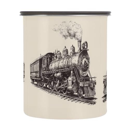 Quteprint Recipientes de almacenamiento de café de acero inoxidable con tapa hermética, diseño de tren de dibujos animados, contenedor de almacenamiento de alimentos de 30 onzas, recipiente de cocina