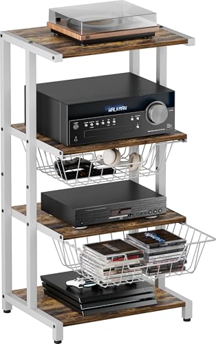Ardier 4-Tier Media Stand with 2 Detachable Baskets