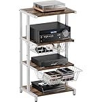 Media Stand with Two Detachable Baskets, 4-Tier AV Media Stand Corner Shelf for DVD Players/Cable Boxes/Games Consoles, Audio Storage Rack for Living Room, Gaming Room, Music Studio, White