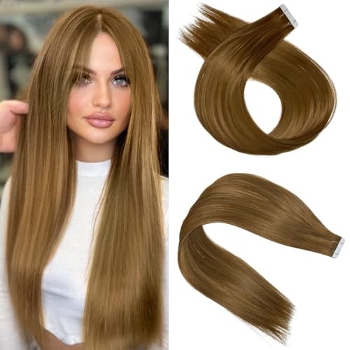 Image of Tape in Hair Extensions,20pcs 50g 24 Inch Light Blonde Highlighted Golden Blonde Hair Extensions Straight Tape in Extensions Double Sided for Skin Weft Synthetic Hair