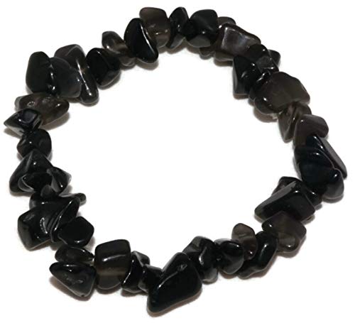 Mindfulness Gems Natural Healing Stones Crystal Chips Bracelet for Women - Premium Black Obsidian Stone Lava Rock Chakra Crystals Bead Bracelet- Chakra Stones