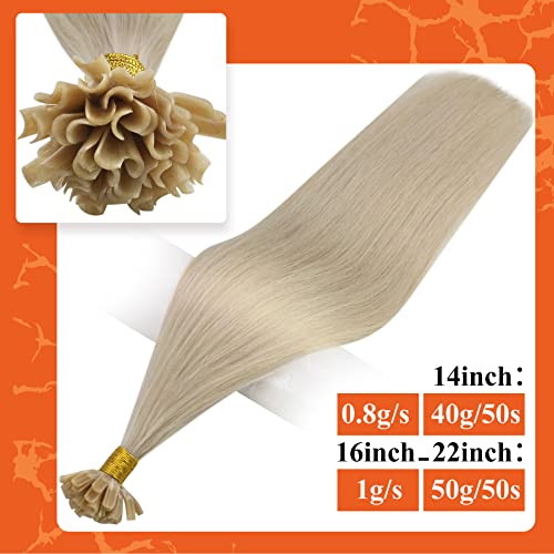 Full Shine Fusion Tip Extensions 18 Inch U Shape Keratin Tips Remy Brazilian Hair Color 60 Platinum Blonde Fusion Extensions U Tip Human Hair Extension 1G Per Strand 50 Gram #TOP1