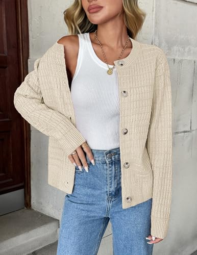 Image of Zeagoo Women's 2026 Cardigan Sweaters Button Down Crew Neck Open Front Long Sleeve Knit Cropped Jackets