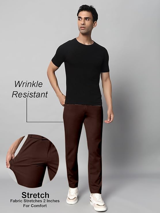 Image of Mehrang Men's Slim Fit Dress Pants, Formal Trousers with Side Pockets, (Pack of 2)