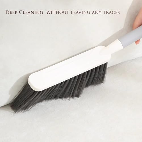 Image of Hand Broom with Long Handle, Soft Bristle Cleaning Brush, Multi-Purpose Duster for Bed, Car, Sofa, Furniture, Clothes, Carpet (White)
