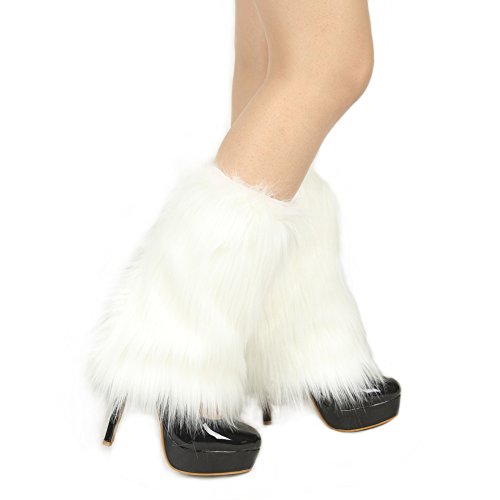 Ibeauti Womens Furry Leg Warmers Super Soft Rainbow Boots Shoes Cuffs Covers (Medium: Length: 15.4