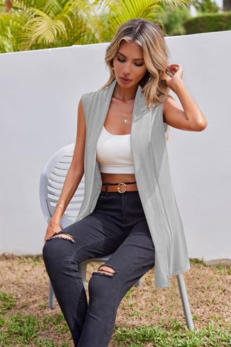 Image of Beyove Womens Long Vests Sleeveless Draped Lightweight Open Front Cardigan Layering Vest with Side Pockets