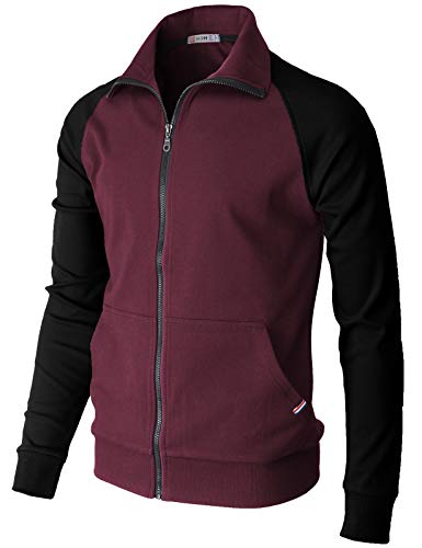 H2H Mens Slim Fit Lightweight Jacket Zip-up Long Sleeve Basic Designed WINEBLACK US XL/Asia 2XL (CMOJA130)