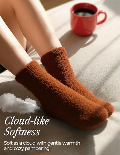 Image of TEHOOK Warm & Cozy Gifts for Women, Fluffy Fuzzy Plush Sleeping Slipper Socks - Soft Warm Fabric