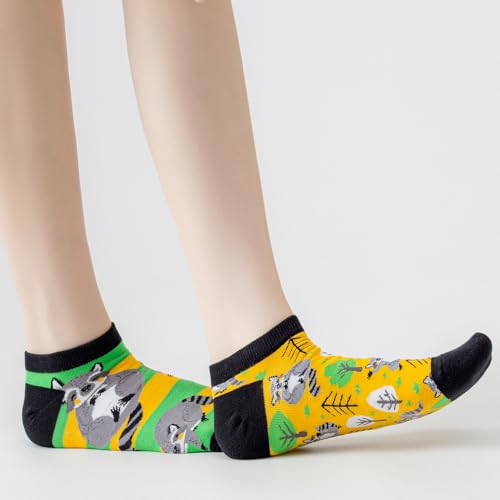 Image of 2 Pairs Funny Cartoon Animal Print Cotton Ankle Socks for Women Teens