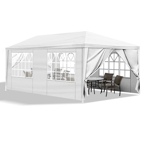 Bonnlo Carpa Plegable de 3x6m, con 6/4 Paredes Laterales, Las pergolas de Jardín para Bodas al Aire Libre, Jardines, Campamentos y Fiestas, Blanco (con 6 Paredes Laterales)
