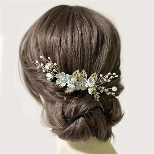 Peine para cabello de novia con perlas y flores blancas miniatura 2