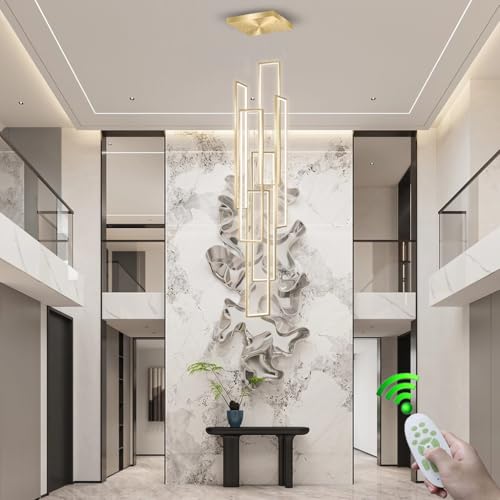 SYAXVOM Lámpara de araña LED Moderna para techos Altos - Lámpara Colgante Grande con Control Remoto | Iluminación Elegante de Aluminio para escaleras, Salas de Estar, restaurantes, hoteles