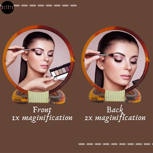Image of MESKIN Professional Series Medium Round Double-Sided Magnifying Makeup Mirror with Handle /Stand - Perfect for Men & Women (Pack of 1 / Brown)