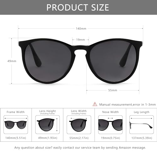 SUNGAIT Black Vintage Round Sunglasses + CASE3