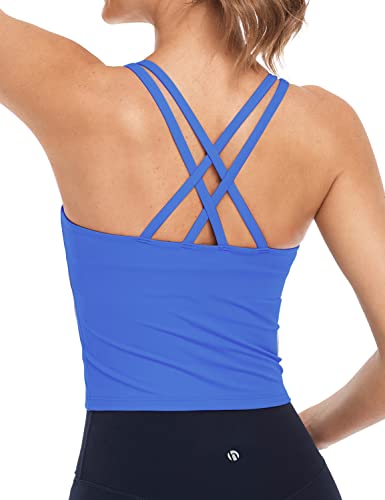 Image of HeyNuts Longline Zeal Bras Medium Impact Wirefree Sports Bras Workout Crop Tank Tops with Removable Pads, A-D Cups