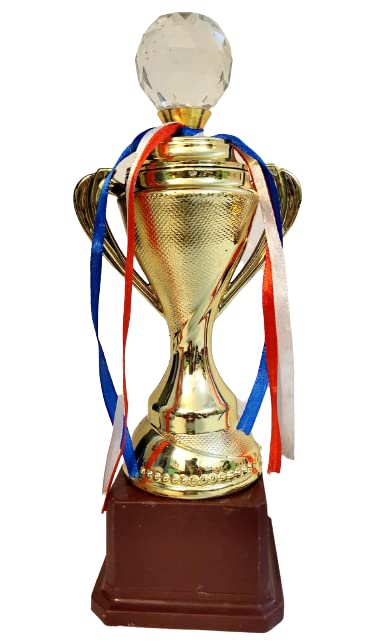 Afiya International Metallic Trophy/Award with Mini Crystal Balls for Winners (10.25 Inch)