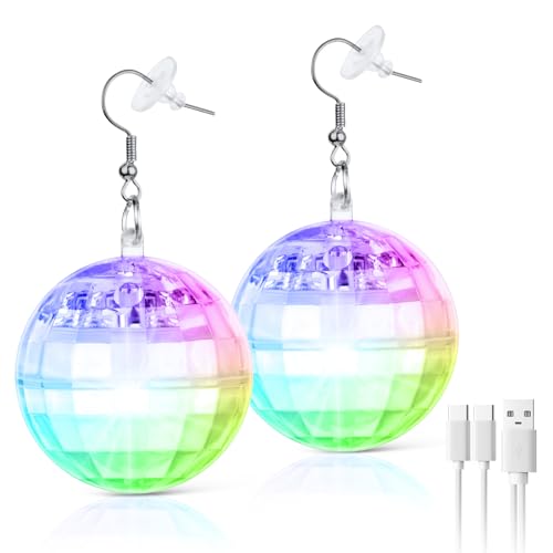 Aucuu Pendientes LED de Bola de Discoteca, Pendientes LED