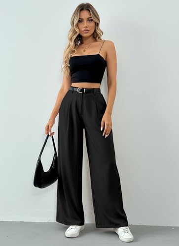 Image of Solid High Waist Straight Korean Loose Pleated Wide Leg Trouser for Women's & Girl's
