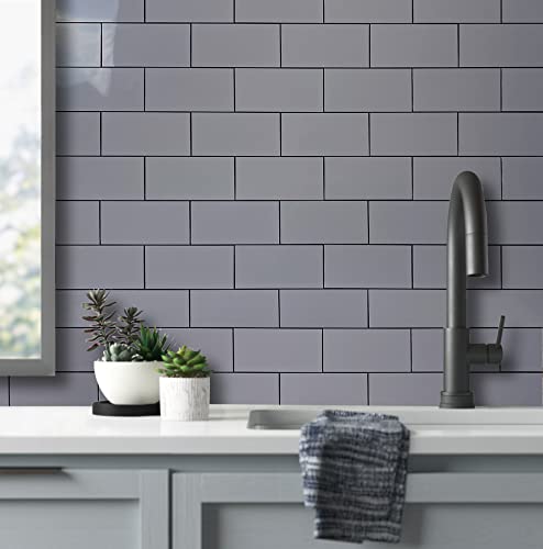 Auliget 100-Piece Polished Grey Thick Pvc Peel And Stick Backsplash, 3" X 6" Waterproof Subway Tile Peel And Stick Wall Tiles For Kitchen & Bathroom #TOP2