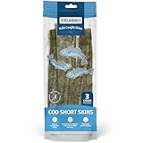 Icelandic+ Cod Short Skins: 3 Pack - Dog Treat Chews, 8-10" Strips, Single Ingredient - Just The Fish Nothing Else, Wild-Caught, Air-Dried, Pet Snack